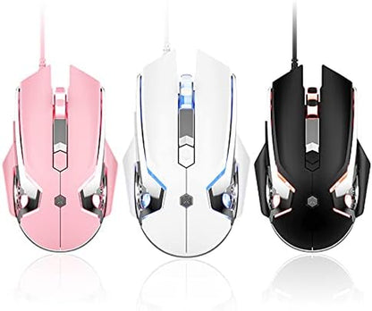 AJ120 Wired Gaming Mouse, Ergonomic LED Backlit USB Gamer Mice Computer Laptop PC, for Windows Mac Linux OS, Pink