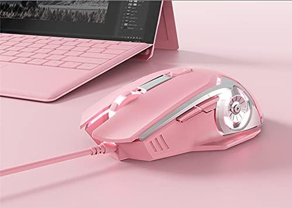 AJ120 Wired Gaming Mouse, Ergonomic LED Backlit USB Gamer Mice Computer Laptop PC, for Windows Mac Linux OS, Pink