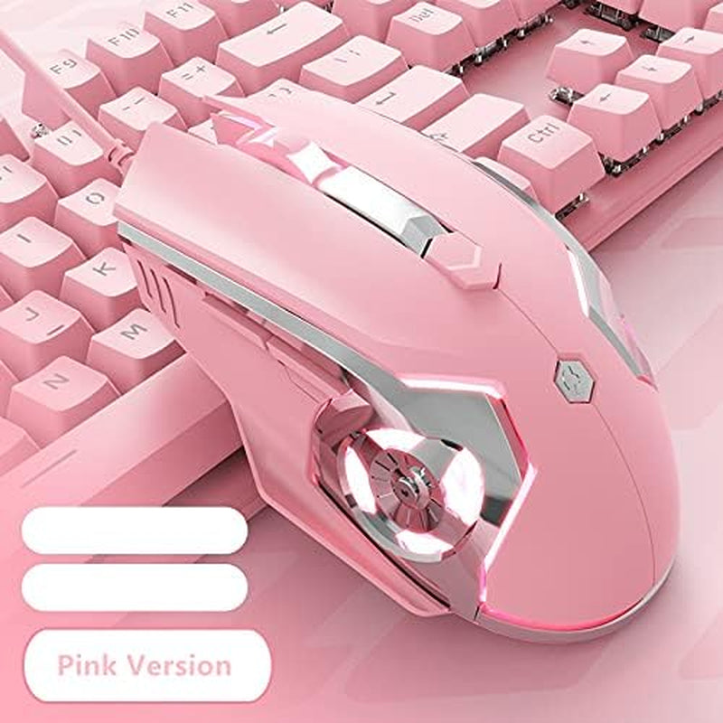 AJ120 Wired Gaming Mouse, Ergonomic LED Backlit USB Gamer Mice Computer Laptop PC, for Windows Mac Linux OS, Pink