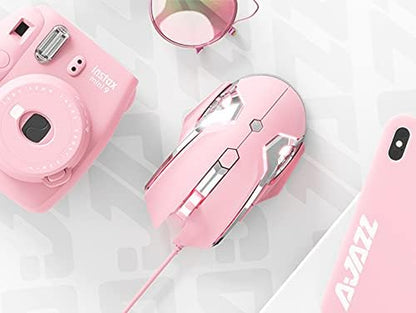 AJ120 Wired Gaming Mouse, Ergonomic LED Backlit USB Gamer Mice Computer Laptop PC, for Windows Mac Linux OS, Pink