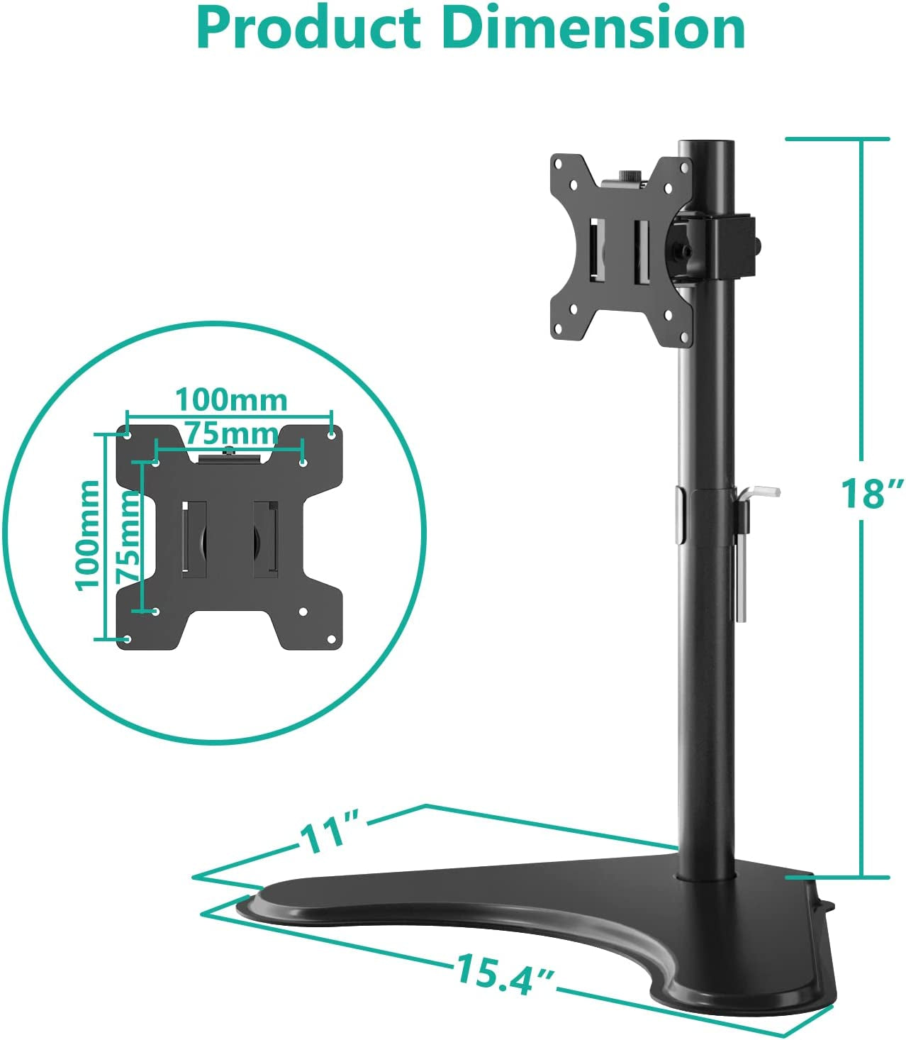 Single Monitor Stand, Adjustable Monitor Stand for One Screen up to 32Inch, Universal Freestanding Monitor Stand for Hp Acer Lg Monitor with Monting Holes 75 to 100Mm (Mf001),Black