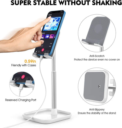 Cell Phone Stand,Adjustable Phone Stand for Desk, Thick Case Friendly Phone Holder Stand, Taller Iphone Stand Compatible with All Mobile Phone, Iphone 14, Ipad, Tablet 4-10'' Desk Accessories